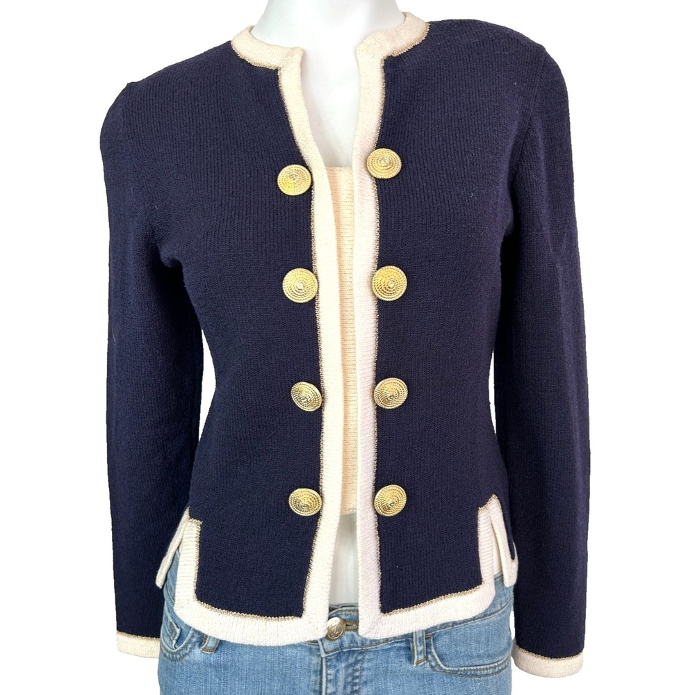 90s Don Sayres Wellmore Jacket Women's Size 4 Blue Gold Santana Knit Long Sleeve